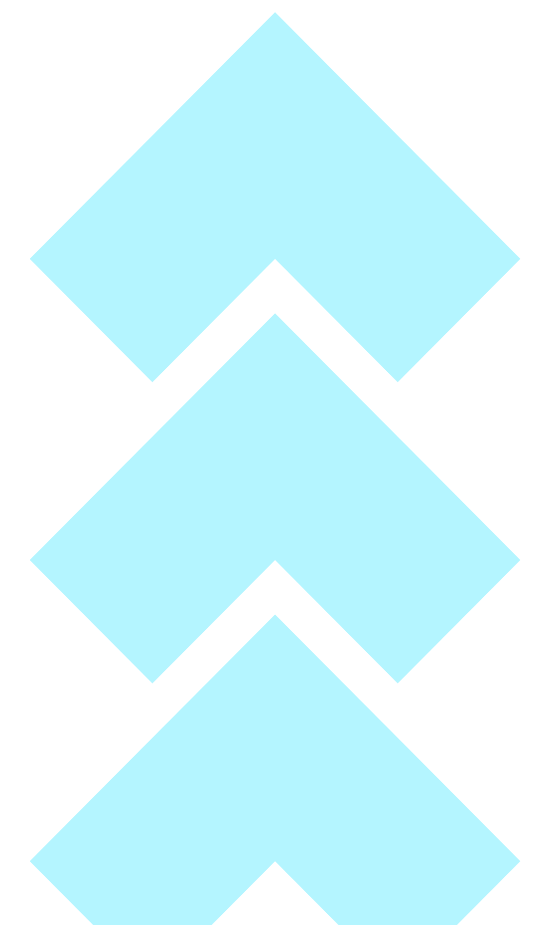 Three light blue arrows are stacked on top of each other on a white background.