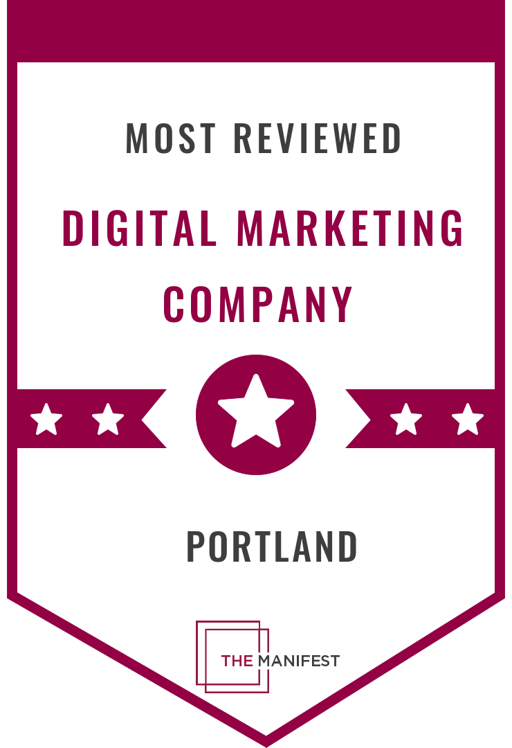 A badge that says `` most reviewed digital marketing company portland ''