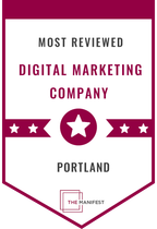 A badge that says `` most reviewed digital marketing company portland ''