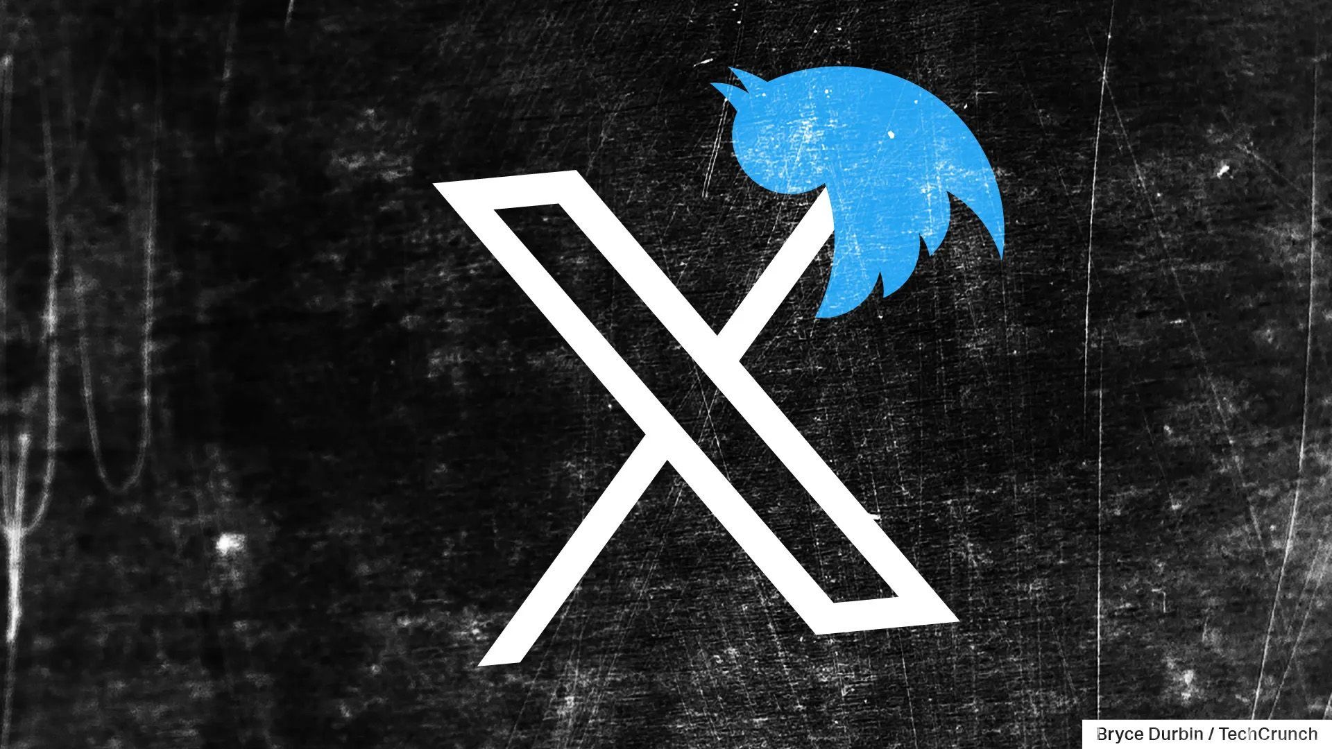 An x with a blue bird on it on a black background