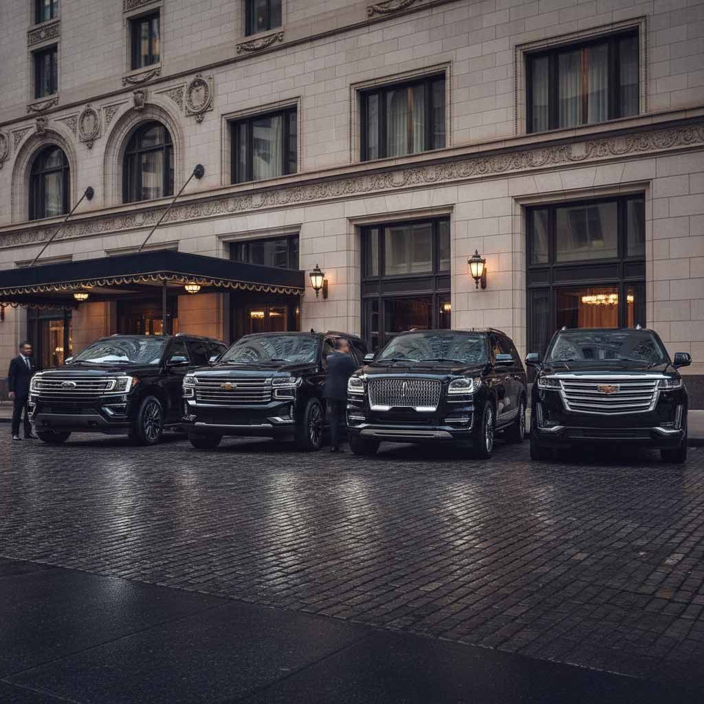Corporate SUV Lined Up Outside Chicago IL Chauffeured Service