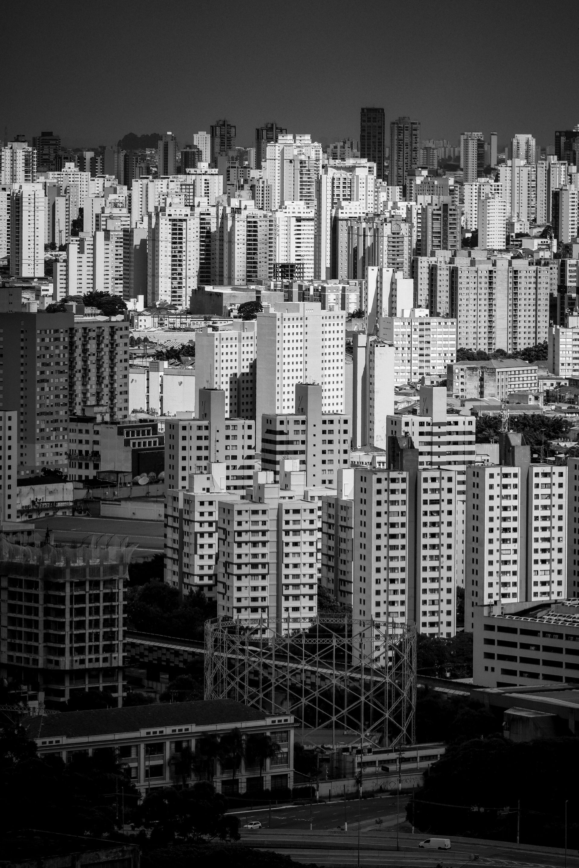 city skyline in black and white