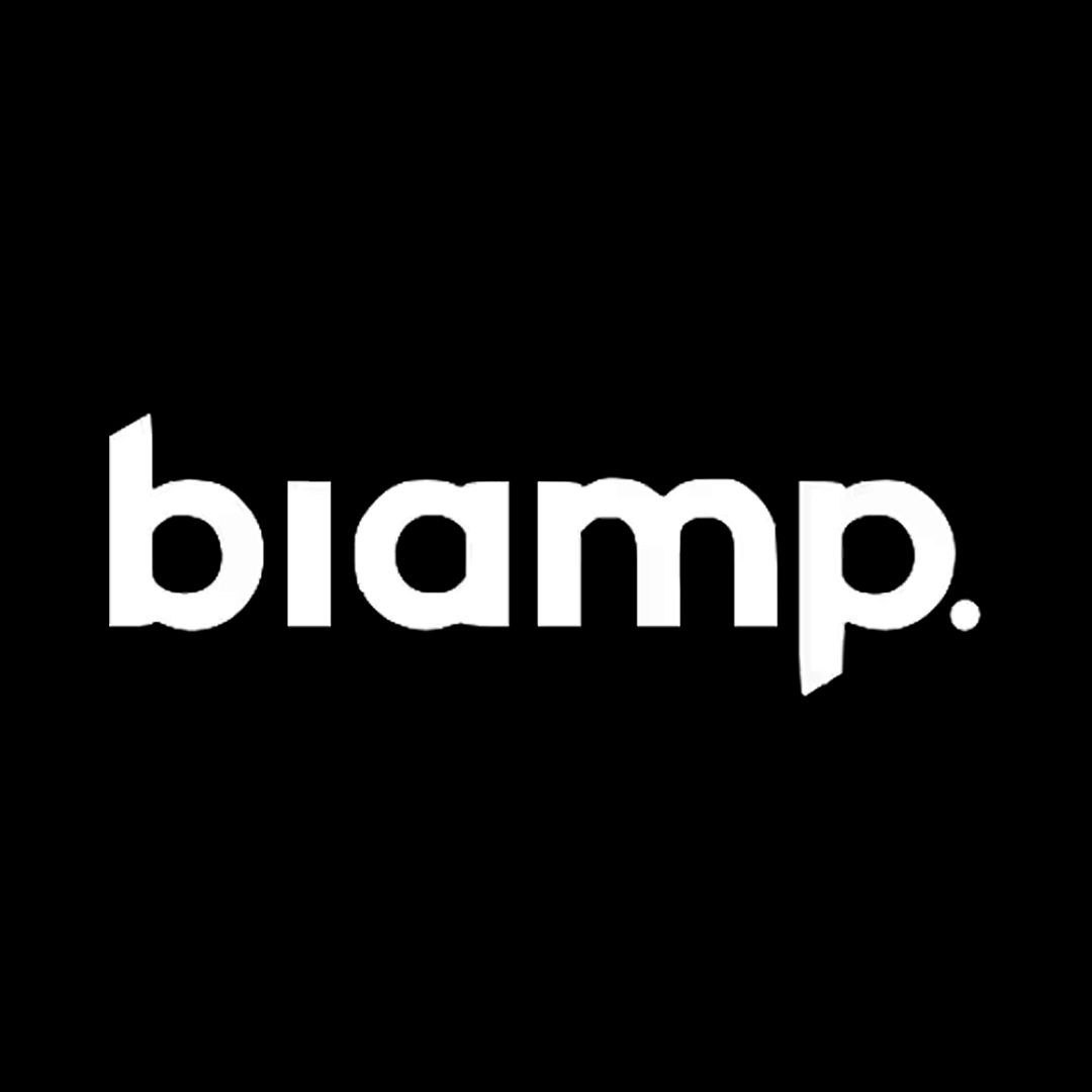 The biamp logo is white on a black background.