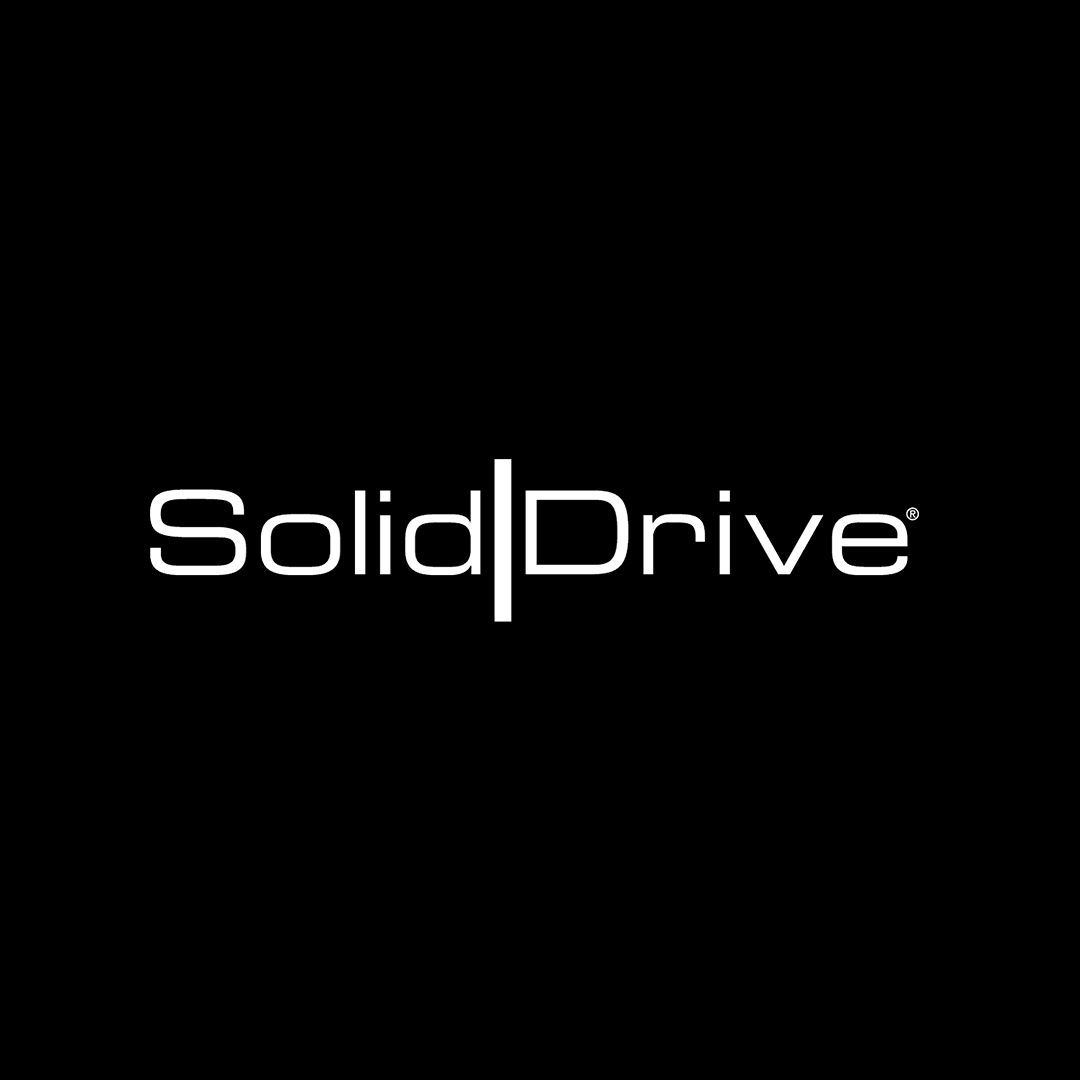 The solid drive logo is on a black background.