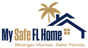 My Safe Florida Home Program logo promoting Florida grants for hurricane-resistant roof improvements and wind mitigation.