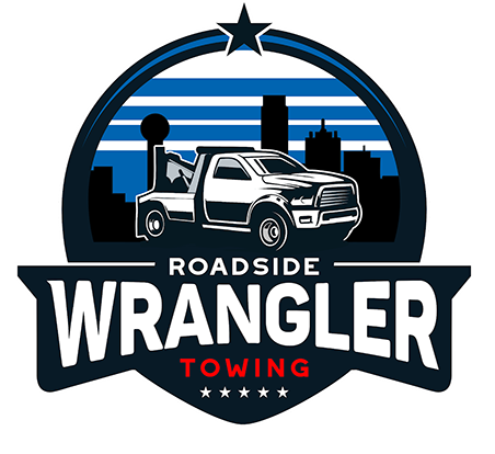Logo: Tow truck in front of a city skyline. 