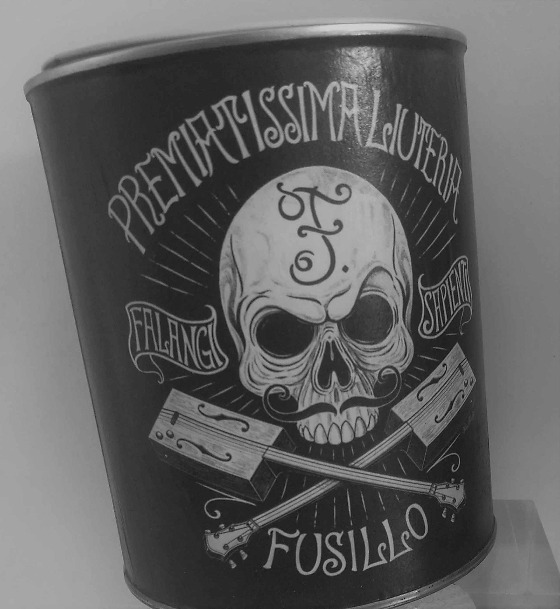 stampa disegno premiatissima liuteria fusillo su scatola tonda