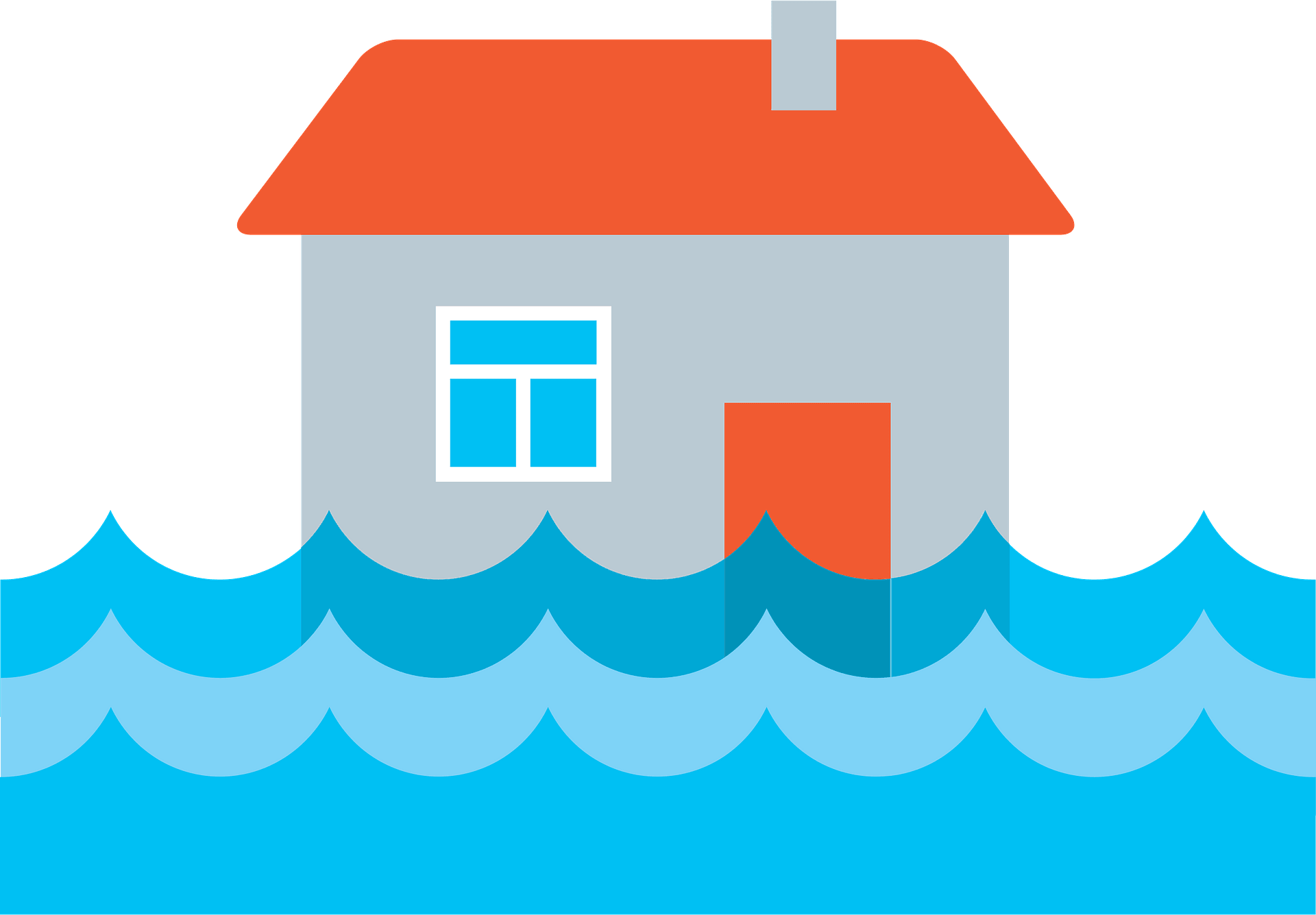 An illustration of a house surrounded by flood water.