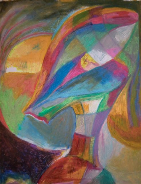 Een close-up van een kleurrijk schilderij aan een muur