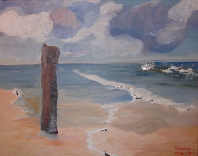 Het strand op terschelling, acrylverf