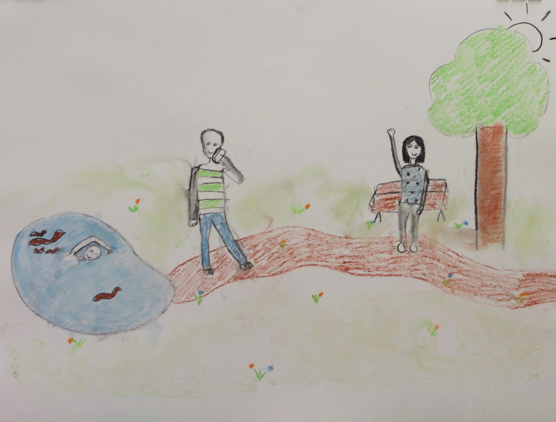 tekening met gekleurd krijt