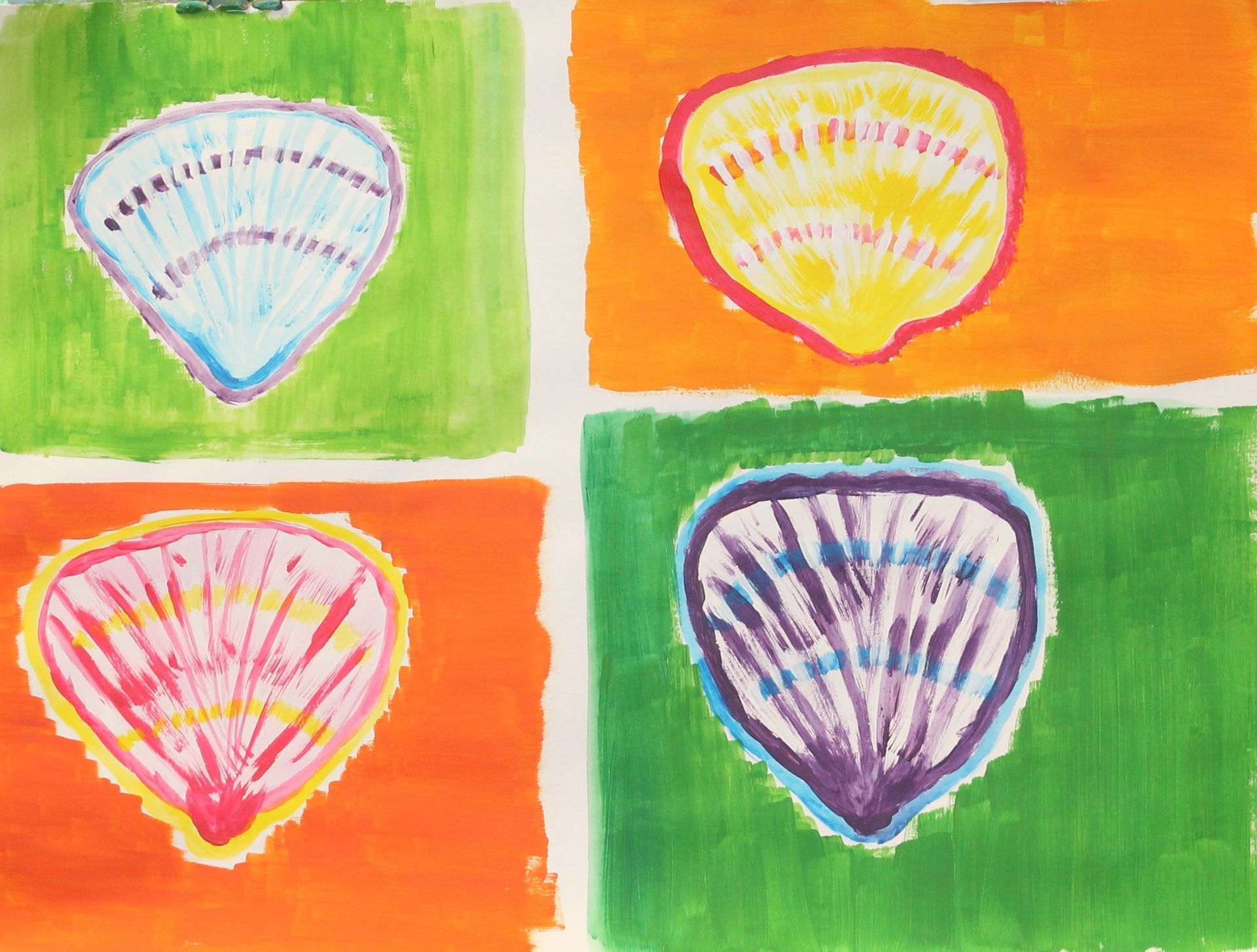 schilderij van een schelp in vrolijke kleuren