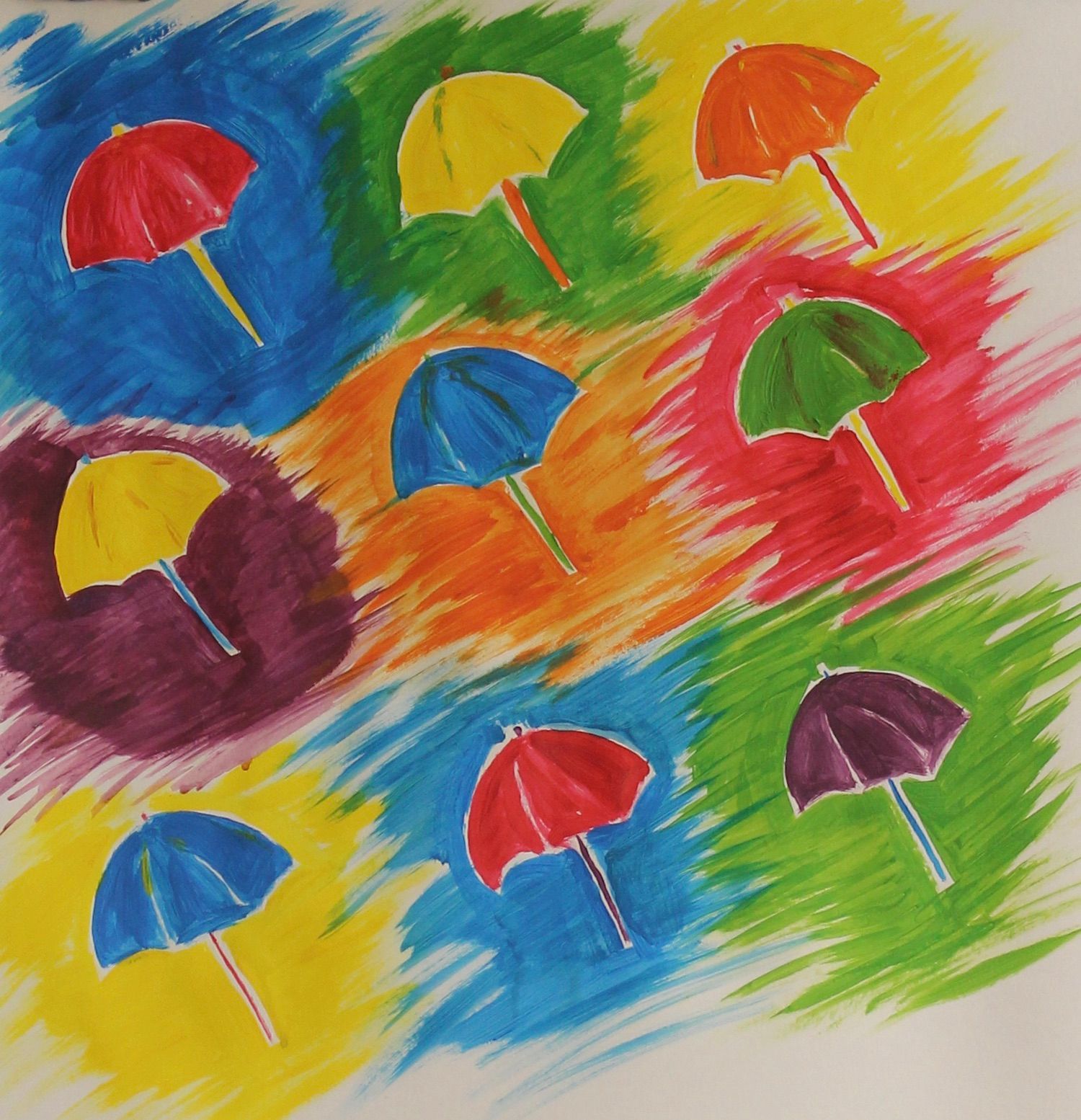 schilderij van een paraplu in verschillende kleuren