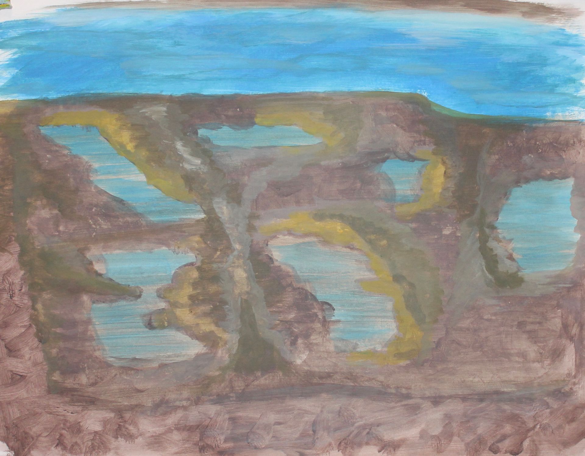 Een schilderij met grond en water