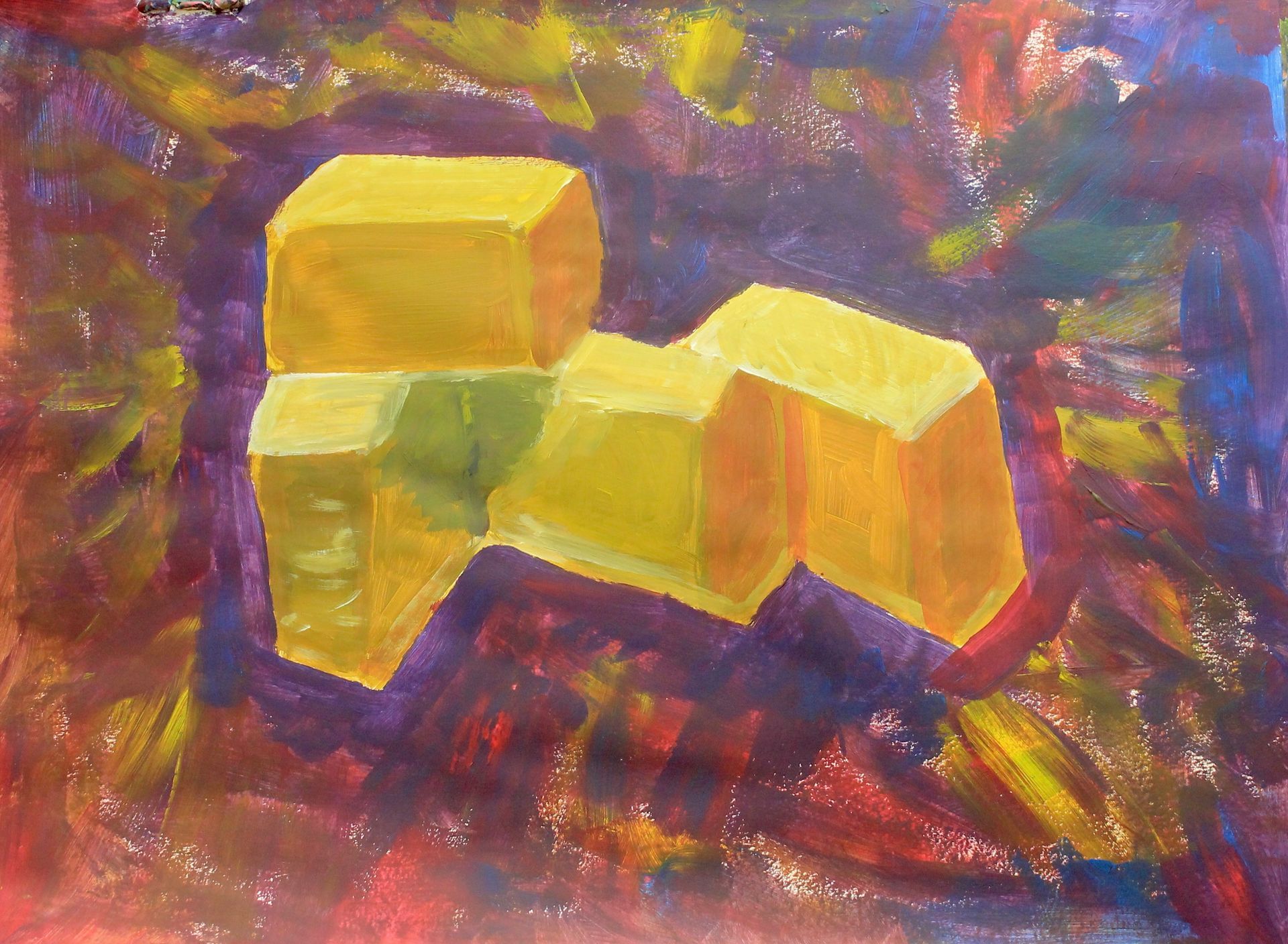 schilderij met gele blokken