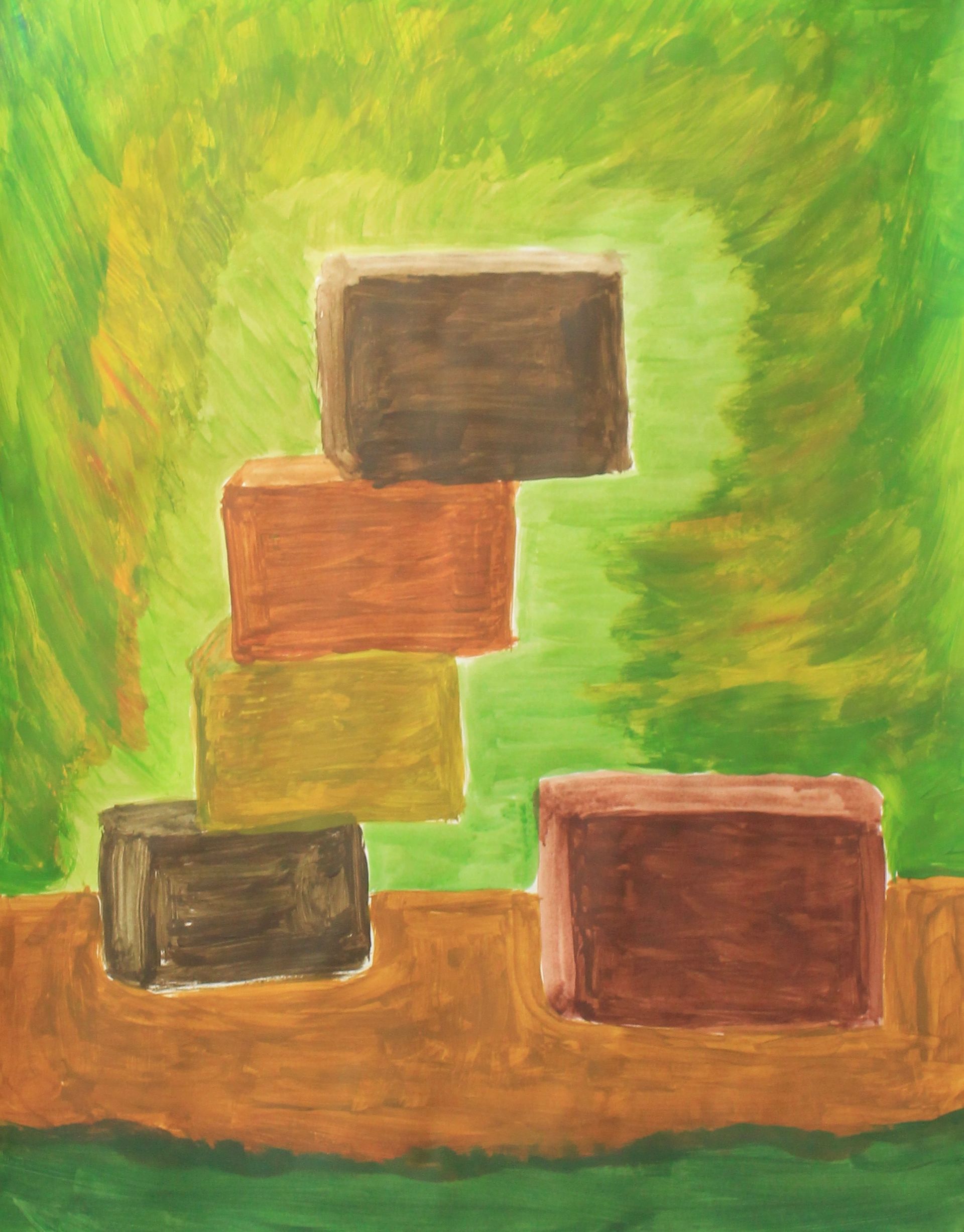 schilderij met toren van blokken