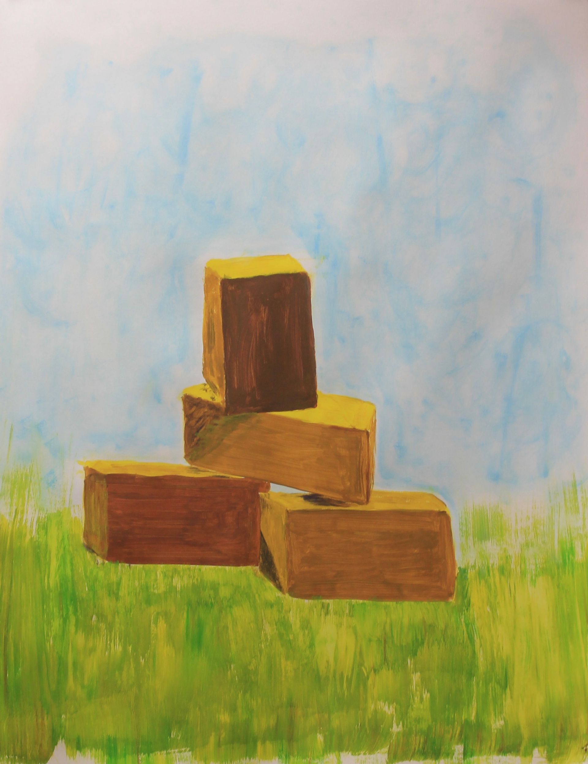 schilderij met blokken in het gras