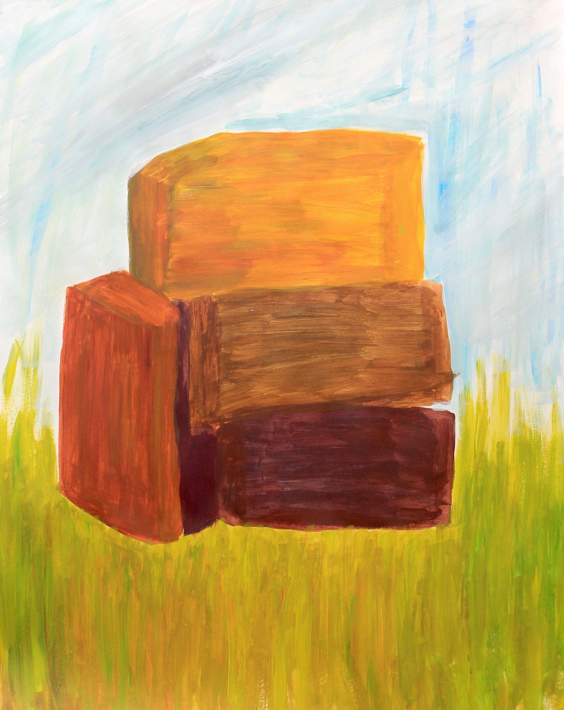 schilderij met blokken in het gras