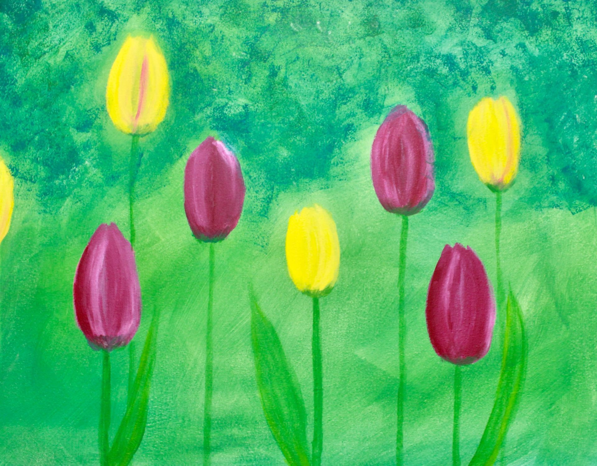 Tulpen geschilderd met acrylverf