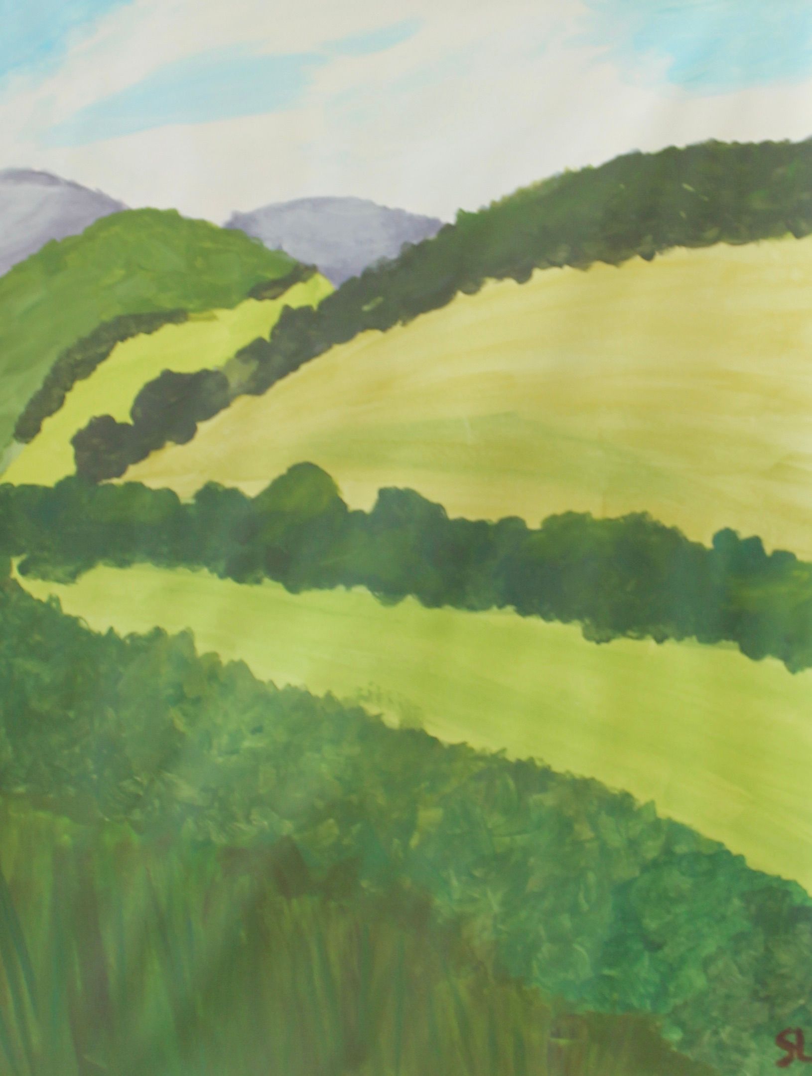 landschapschilderij met heuvels