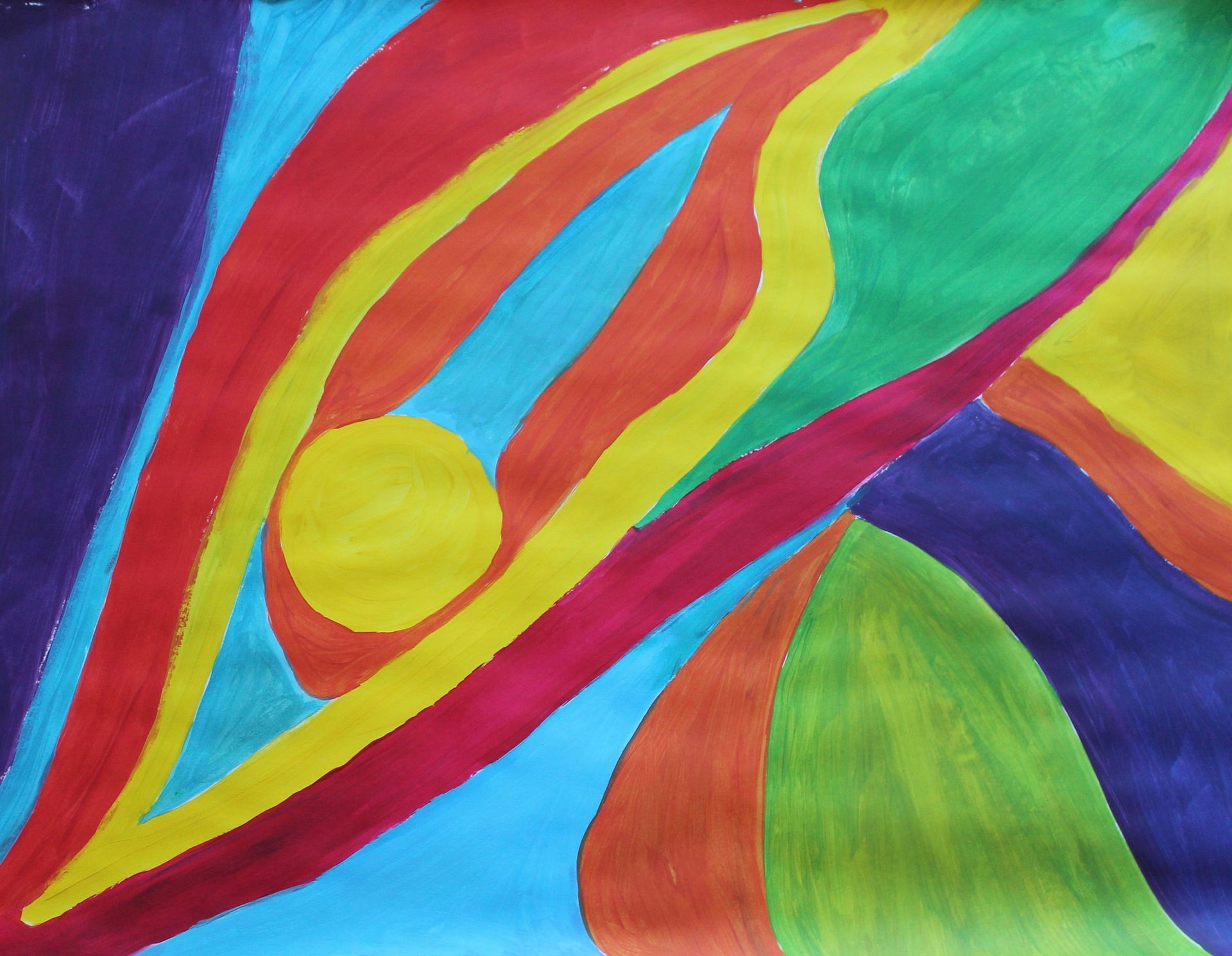 abstract schilderij met primaire en secundaire kleuen
