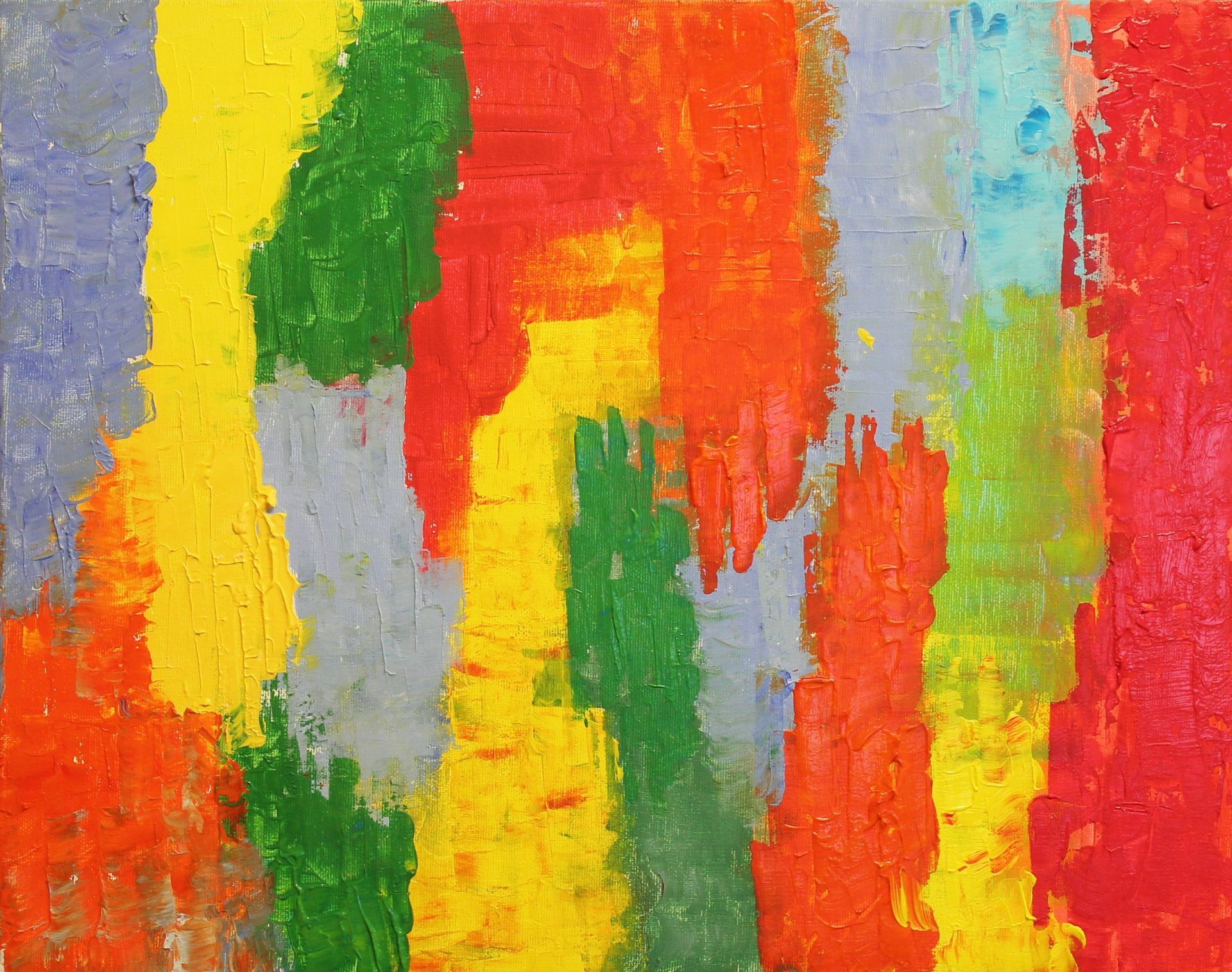 abstract schilderij met primaire en secundaire kleuen met pasje