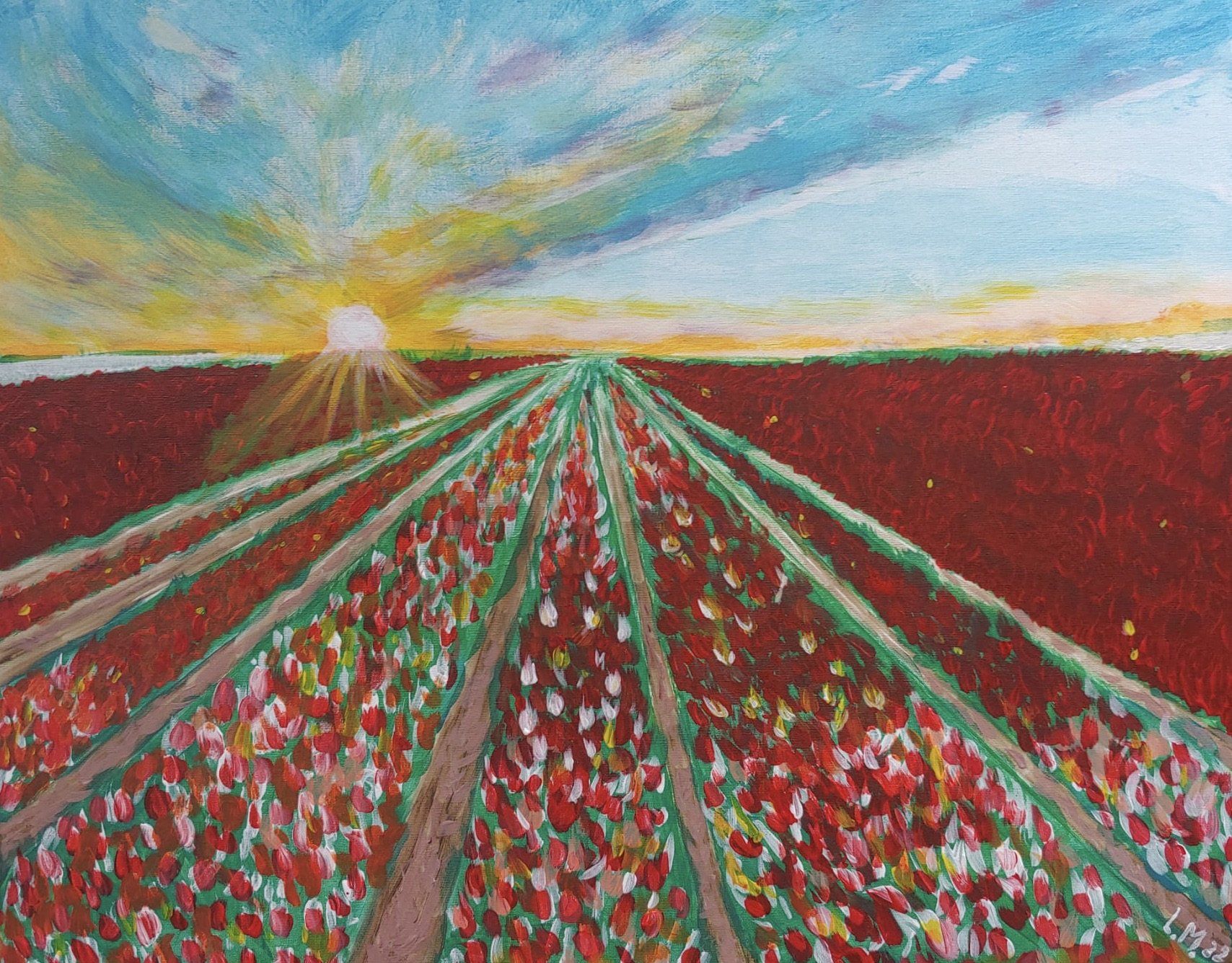 schilderij bollenvelden