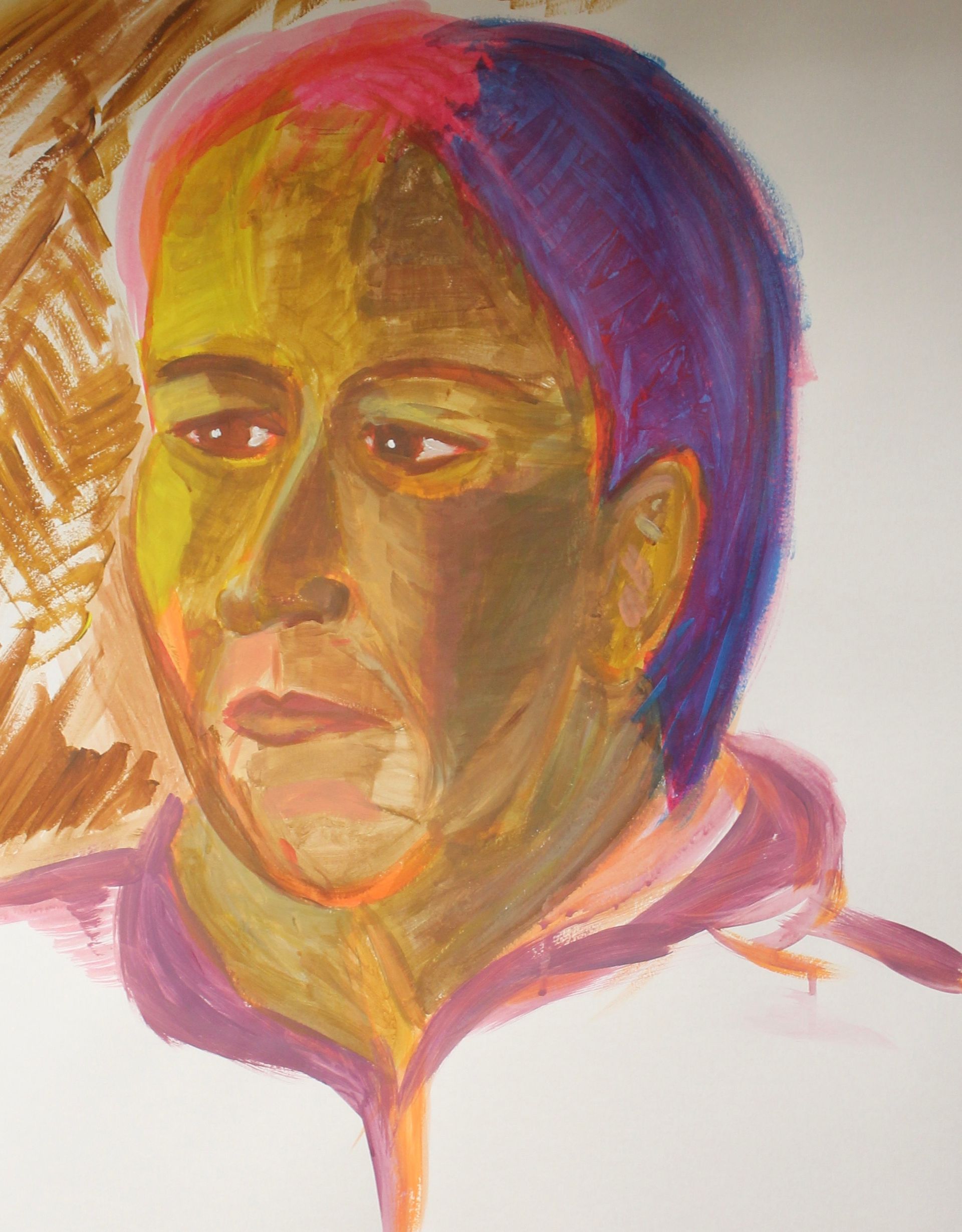 Een close-up van een schilderij van het gezicht van een vrouw