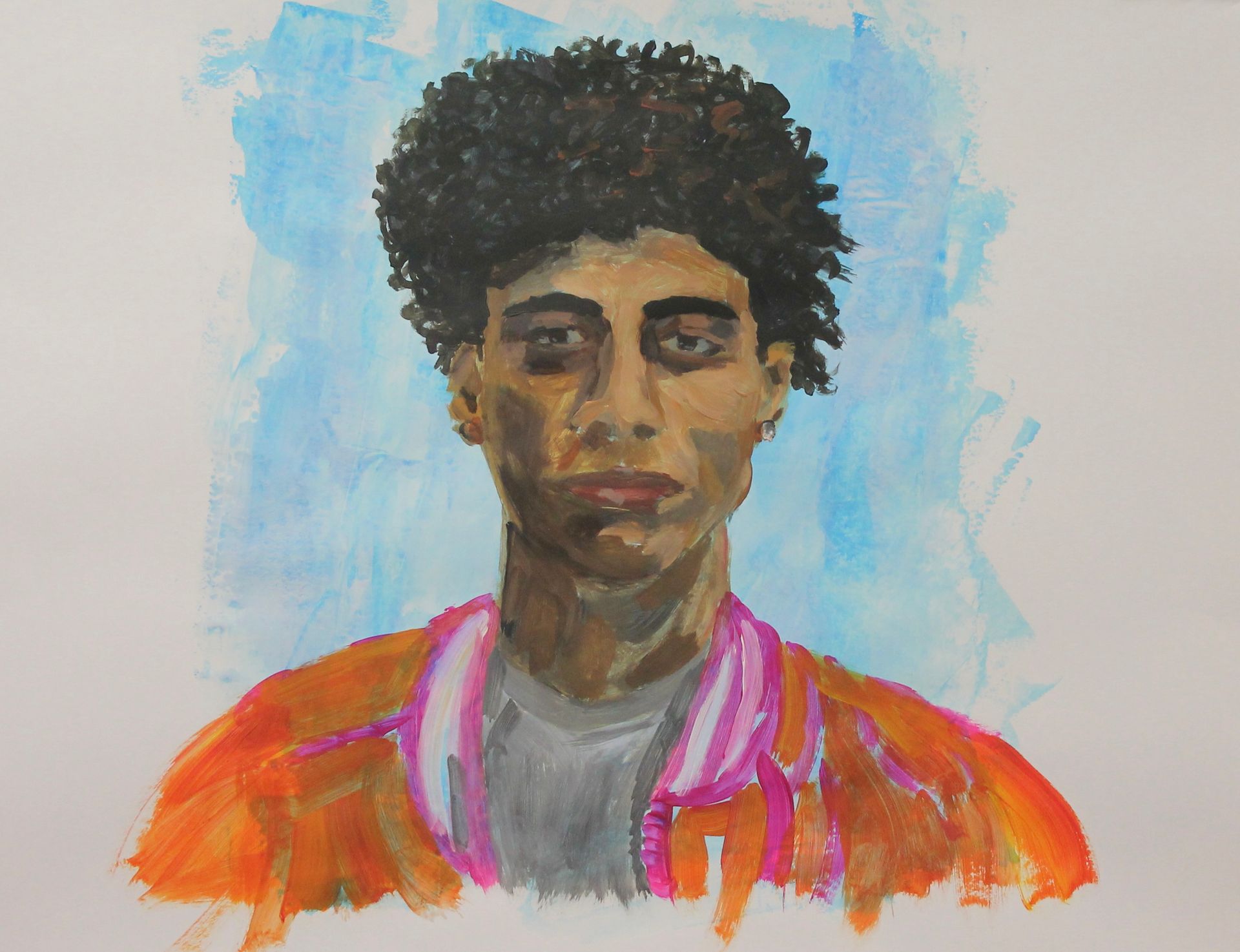 Een schilderij van een man met krullend haar