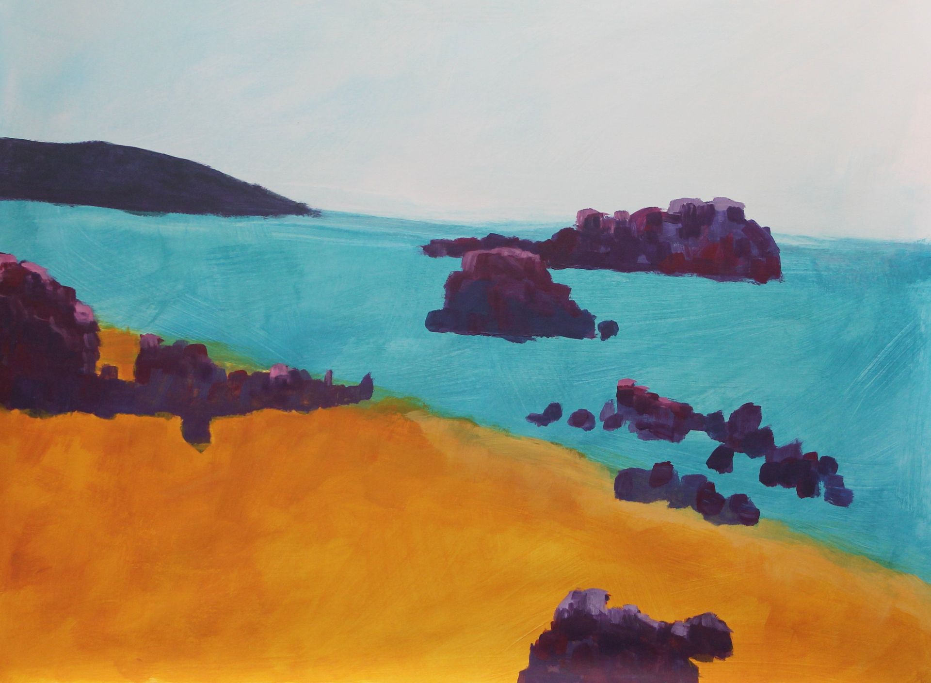 schilderij met rotsen en strand
