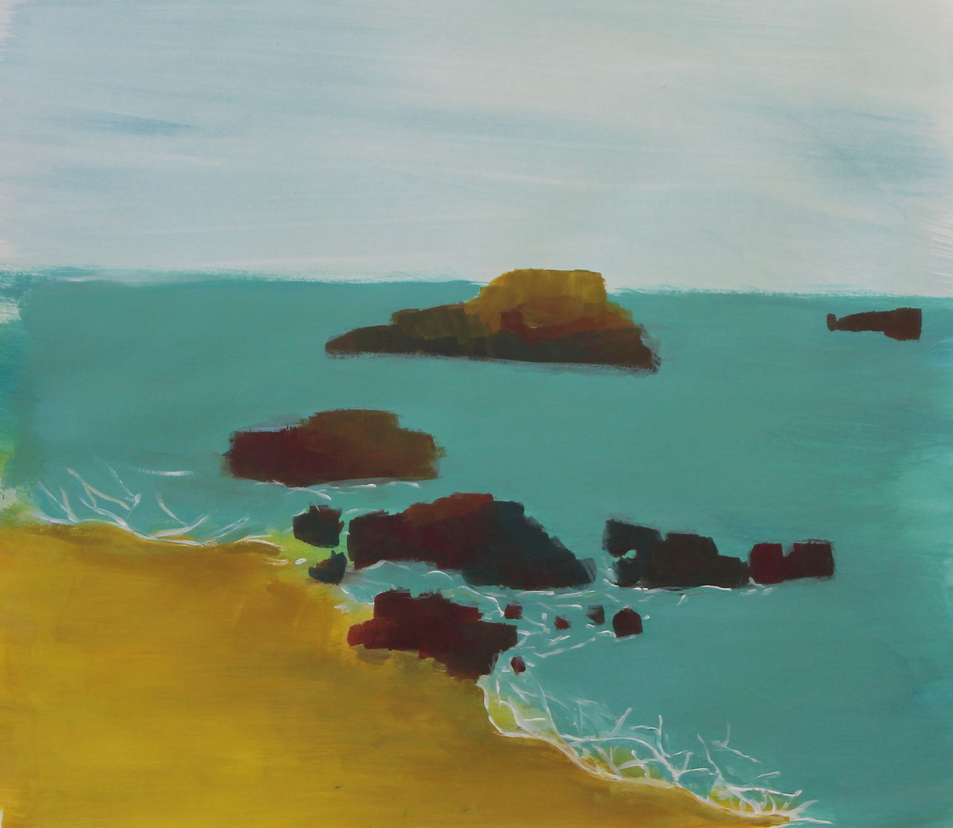 schilderij van het strand met rotsen