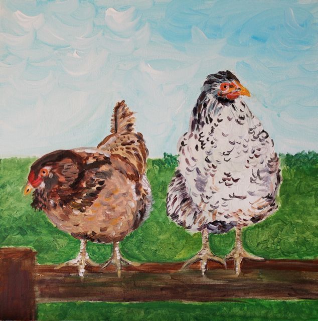 schilderij kippen
