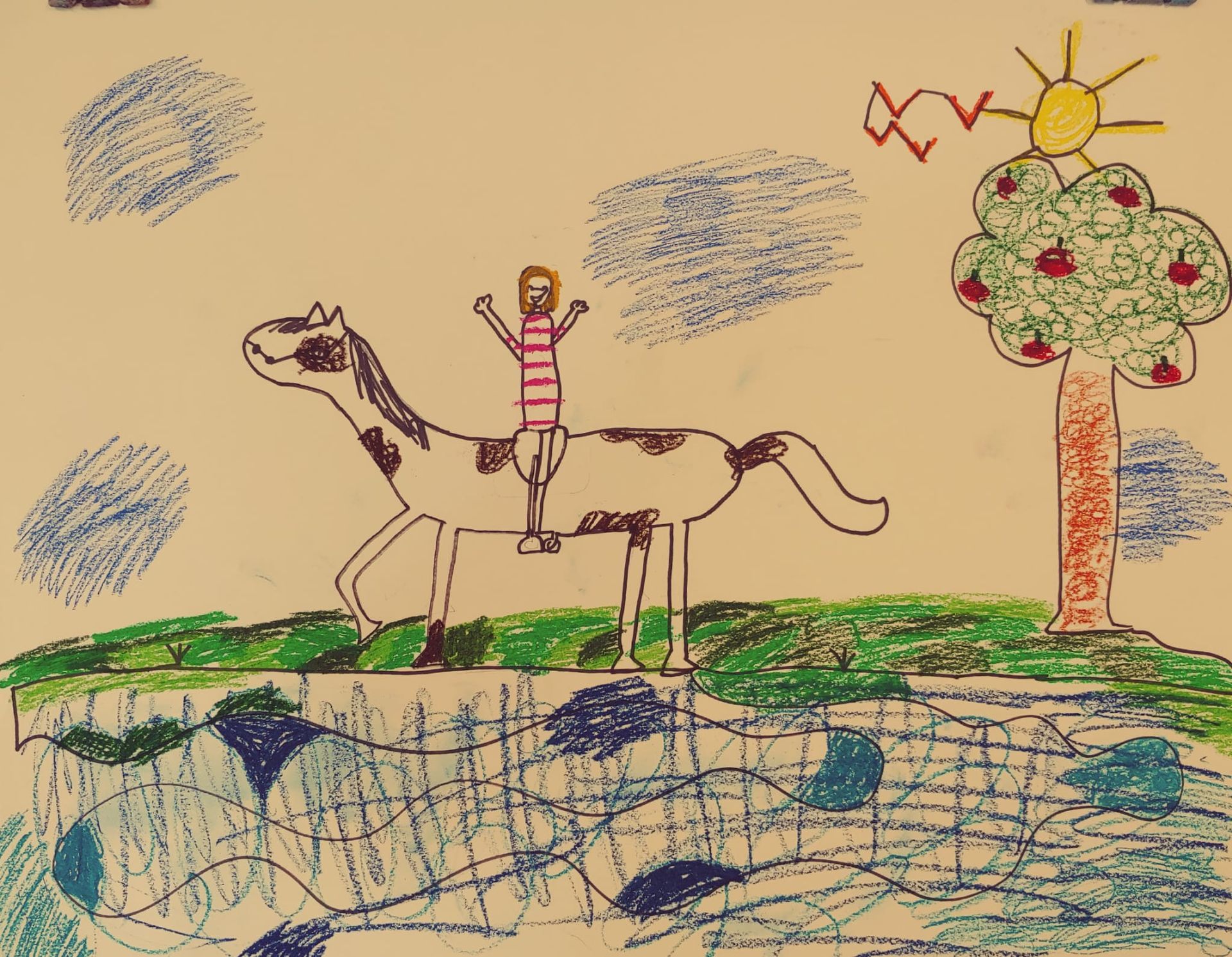 Een meisje op een paard bij de tekencursus voor kinderen in Harderwijk