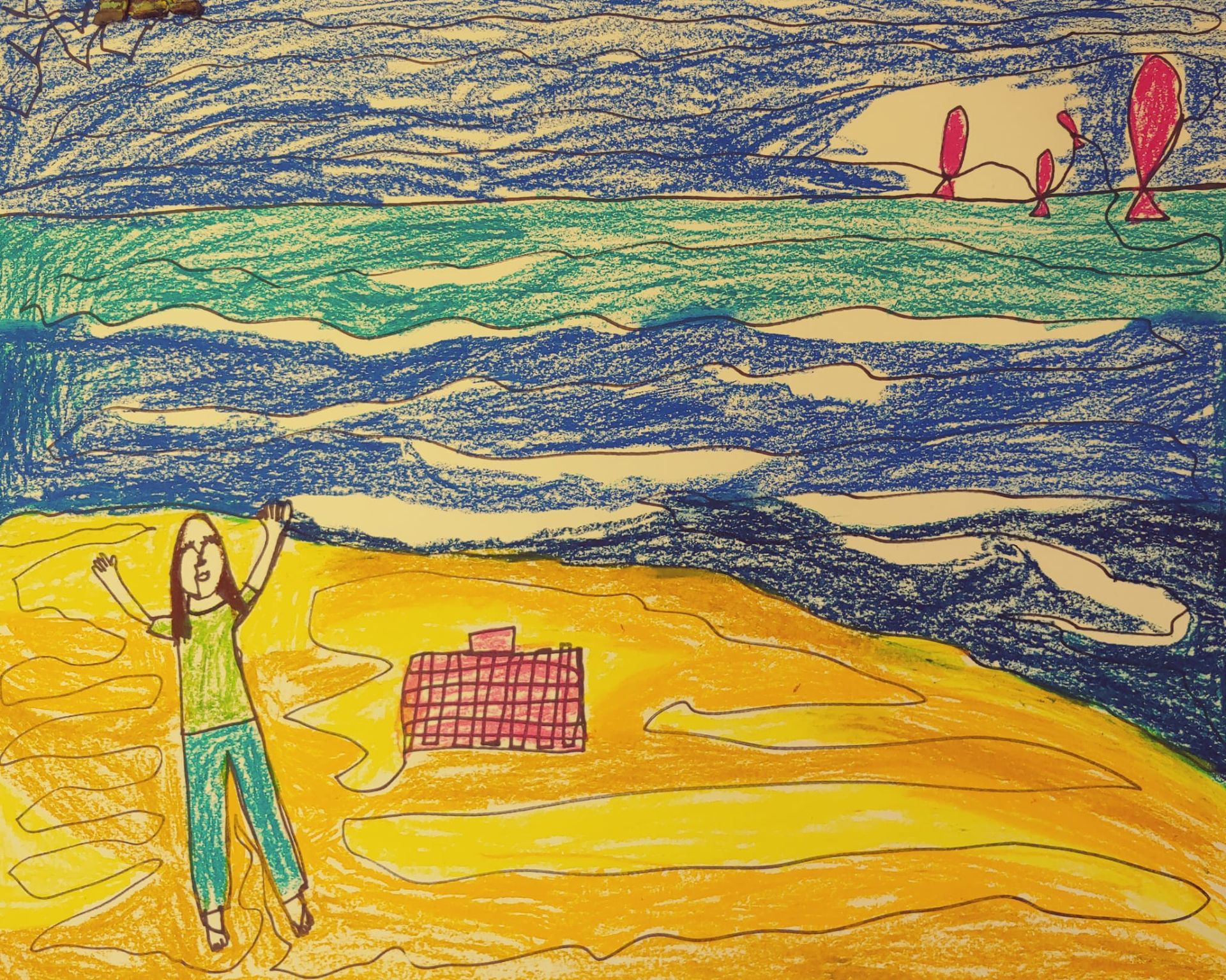 Een tekening van een feest op het strand in Harderwijk