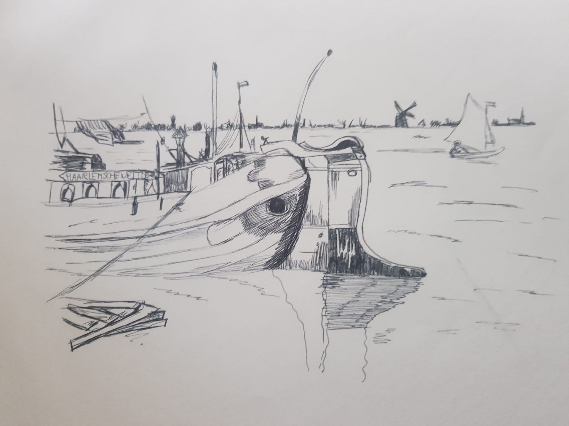tekening van een houten boot