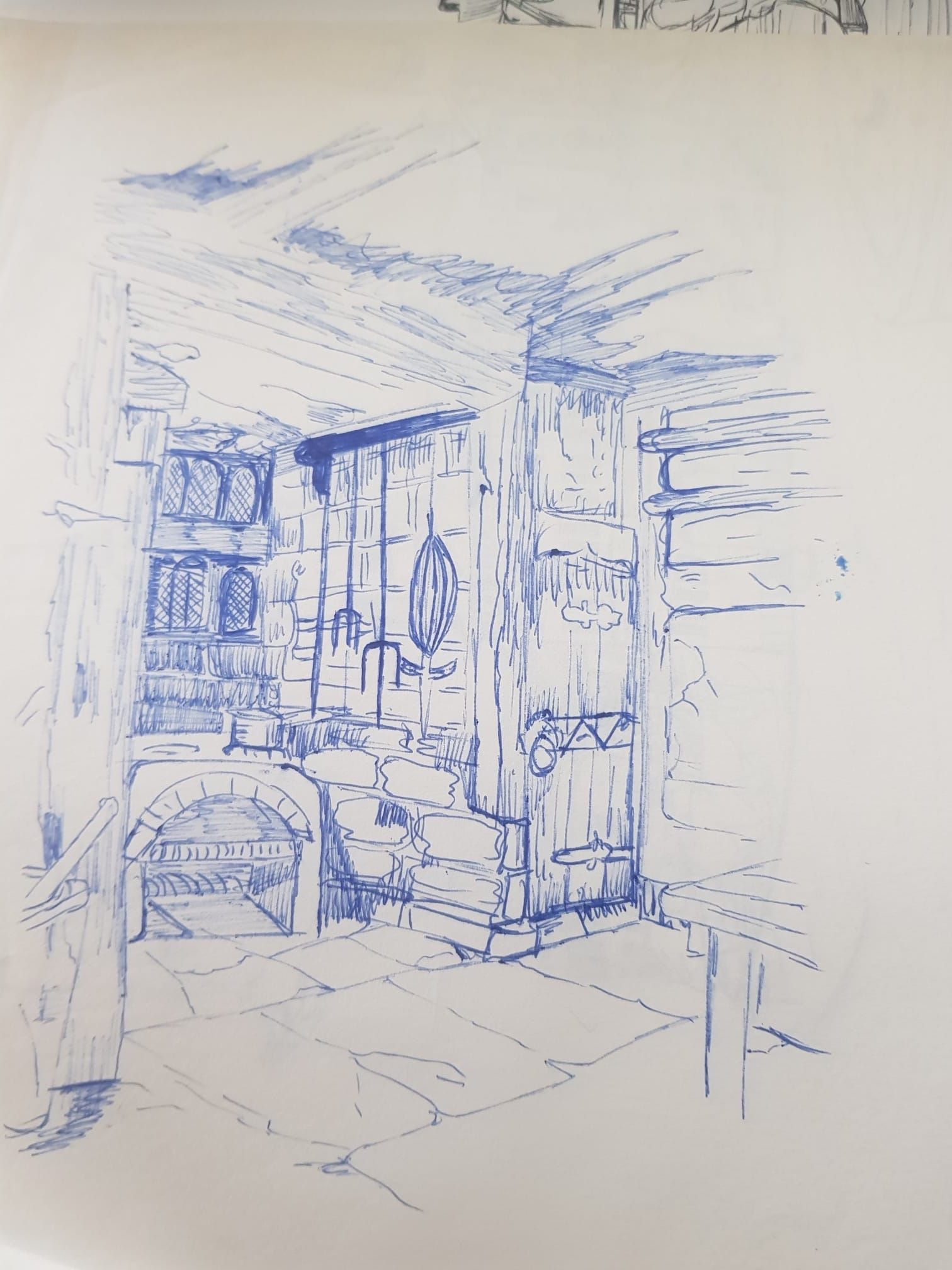 tekening van een oud huisje