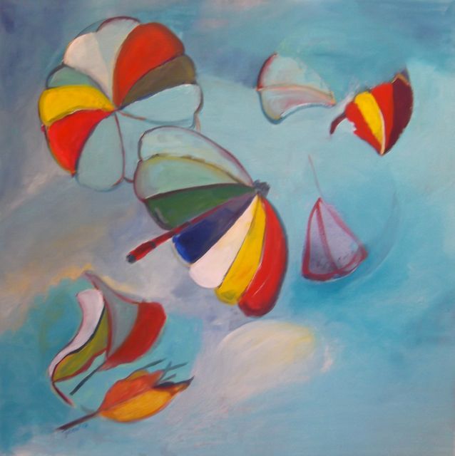 Parasol in de lucht op schilderdoek