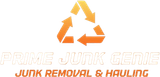 Logo of Prime Junk Genie with recycling arrows and text "Junk Removal & Hauling."