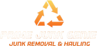 Logo of Prime Junk Genie with recycling arrows and text "Junk Removal & Hauling."