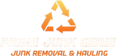 Logo of Prime Junk Genie with recycling arrows and text "Junk Removal & Hauling."