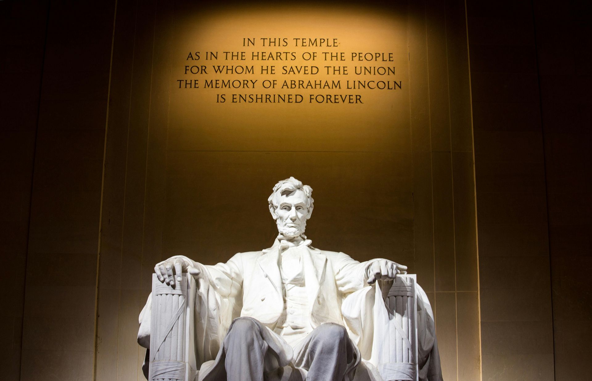 Statue of Abraham Lincoln inside the Lincoln Memorial in Washington DC