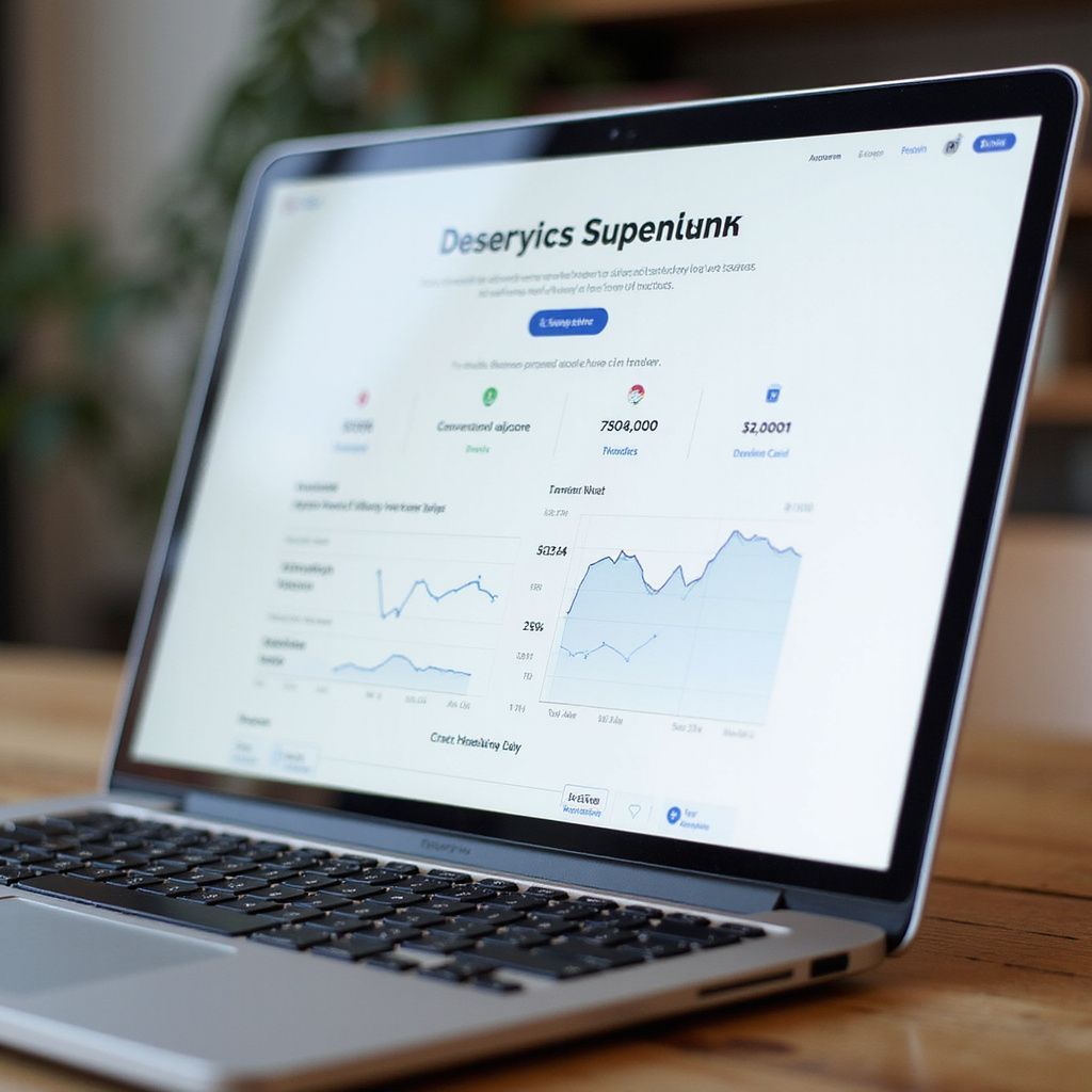 Laptop displaying data analytics on a wooden table.
