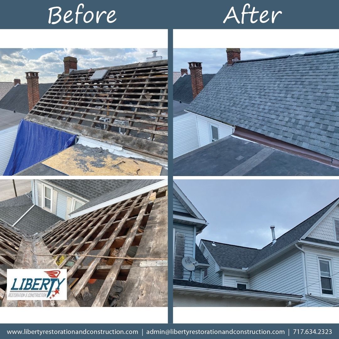 Before and after images of roofing services in Hanover, PA