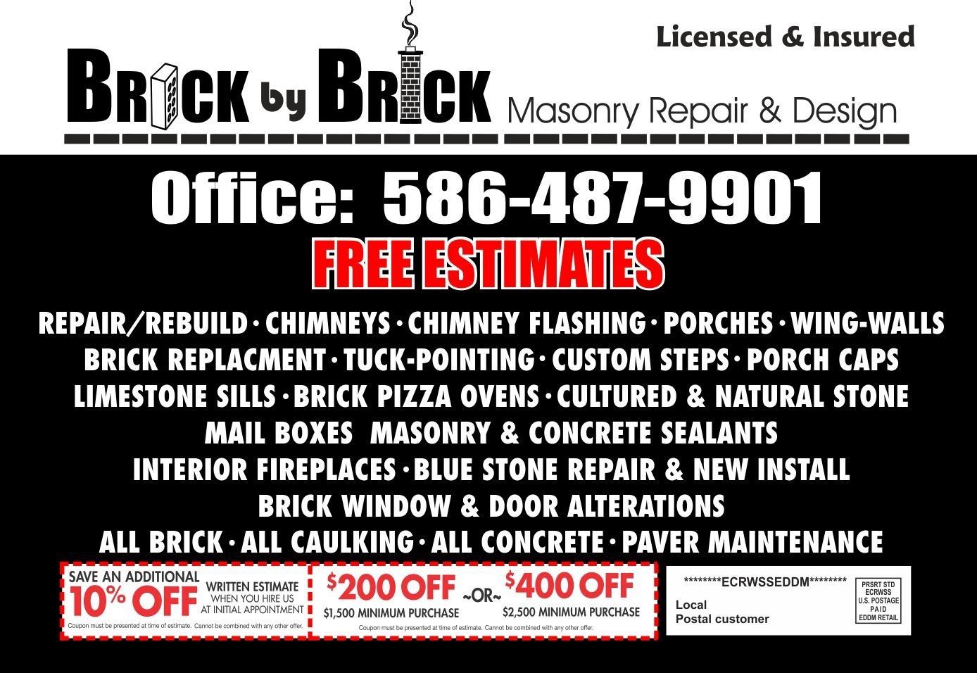 Flyer back — Sterling Heights, MI — Brick by Brick Masonry Repair & Design, LLC