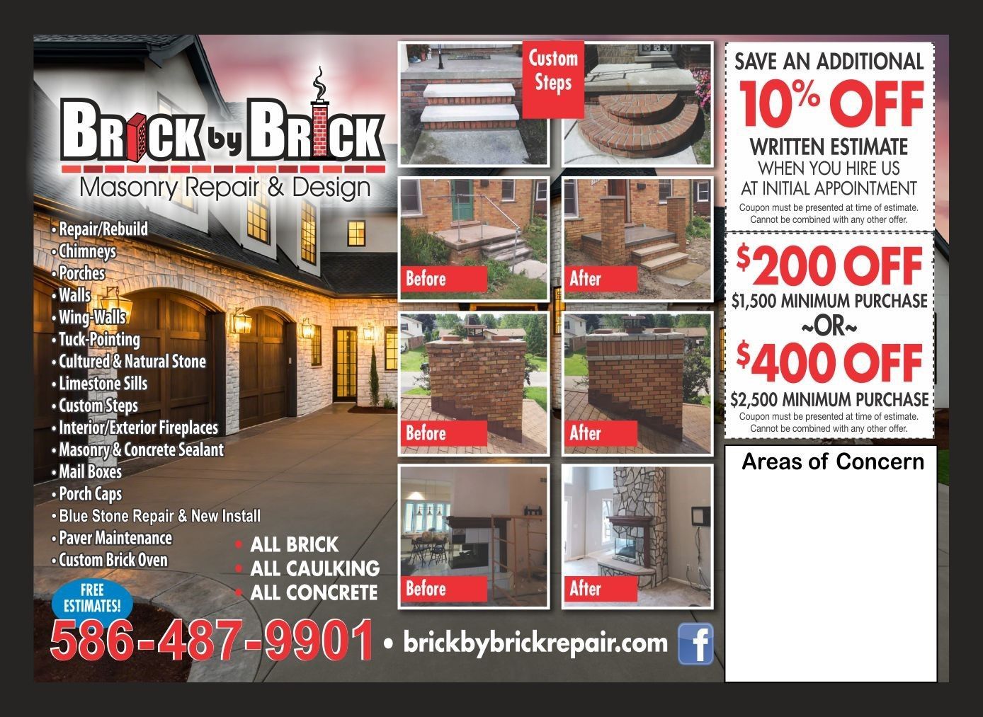 Flyer front — Sterling Heights, MI — Brick by Brick Masonry Repair & Design, LLC