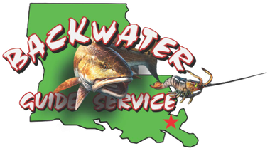 A logo for backwater guide service with a fish on it