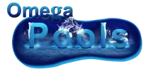 Logo for Omega Pools, featuring the words 