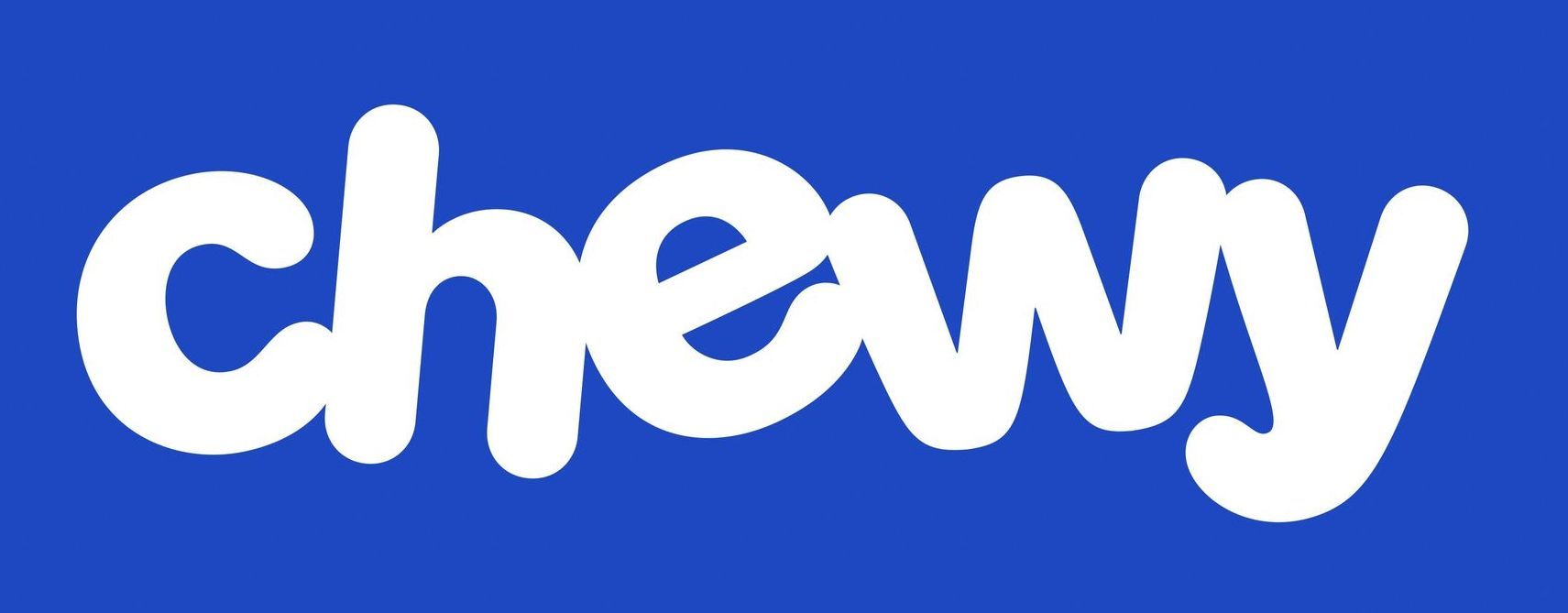 The word chewy is written in white on a blue background.