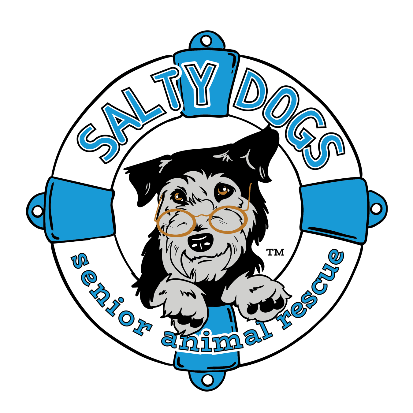 A logo for salty dogs senior animal rescue
