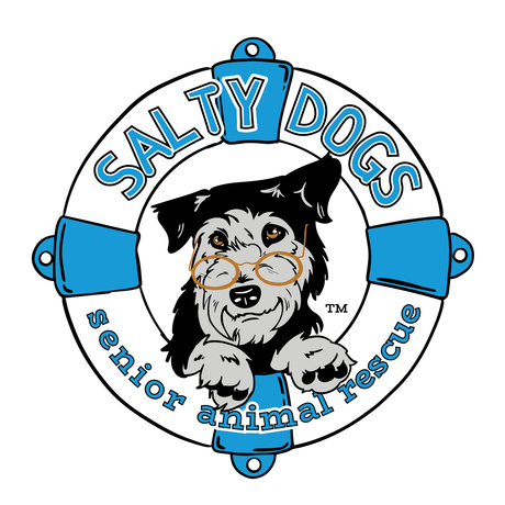 A logo for salty dogs senior animal rescue